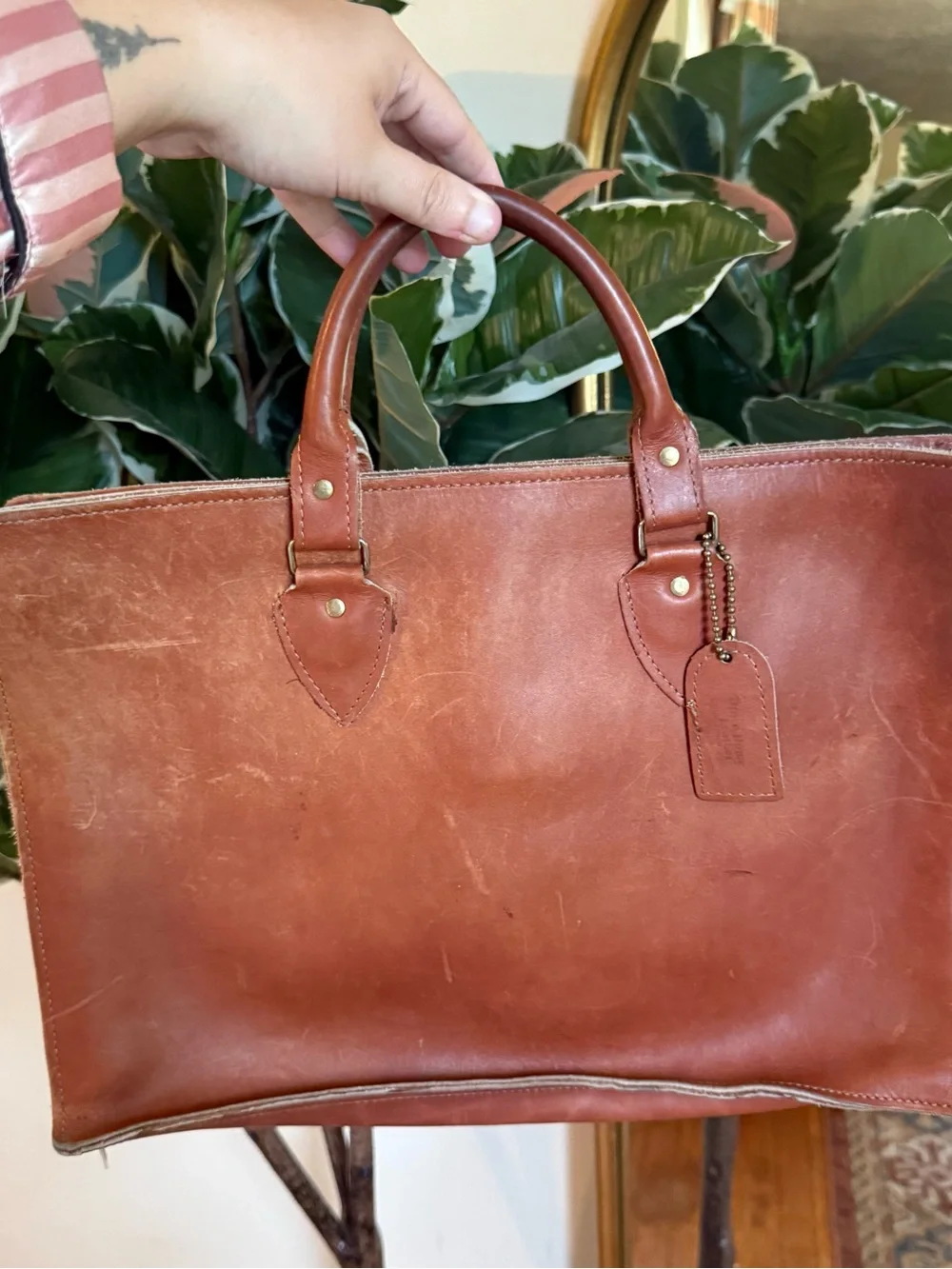 Down home leather brown leather handbag